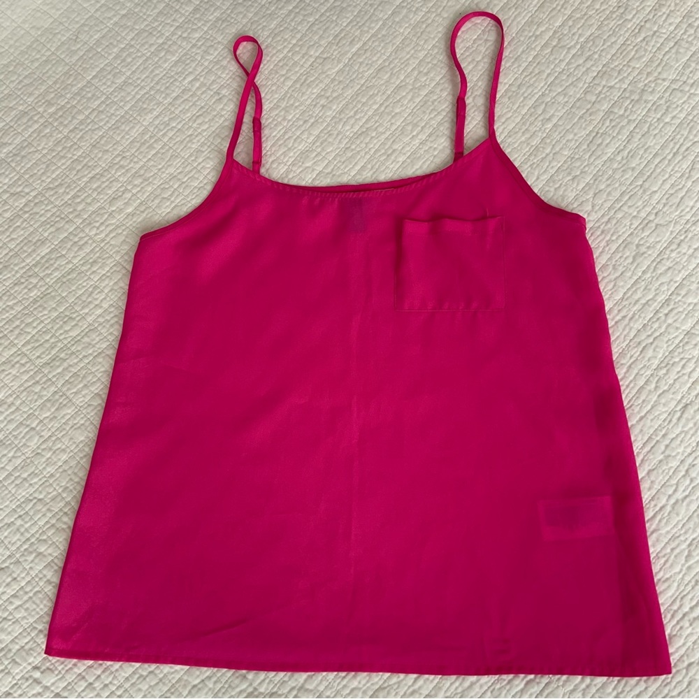 HOT PINK TANK TOP ADJUSTABLE SPAGHETTI STRAPS / DIVIDED H&M / POLYESTER / SMALL